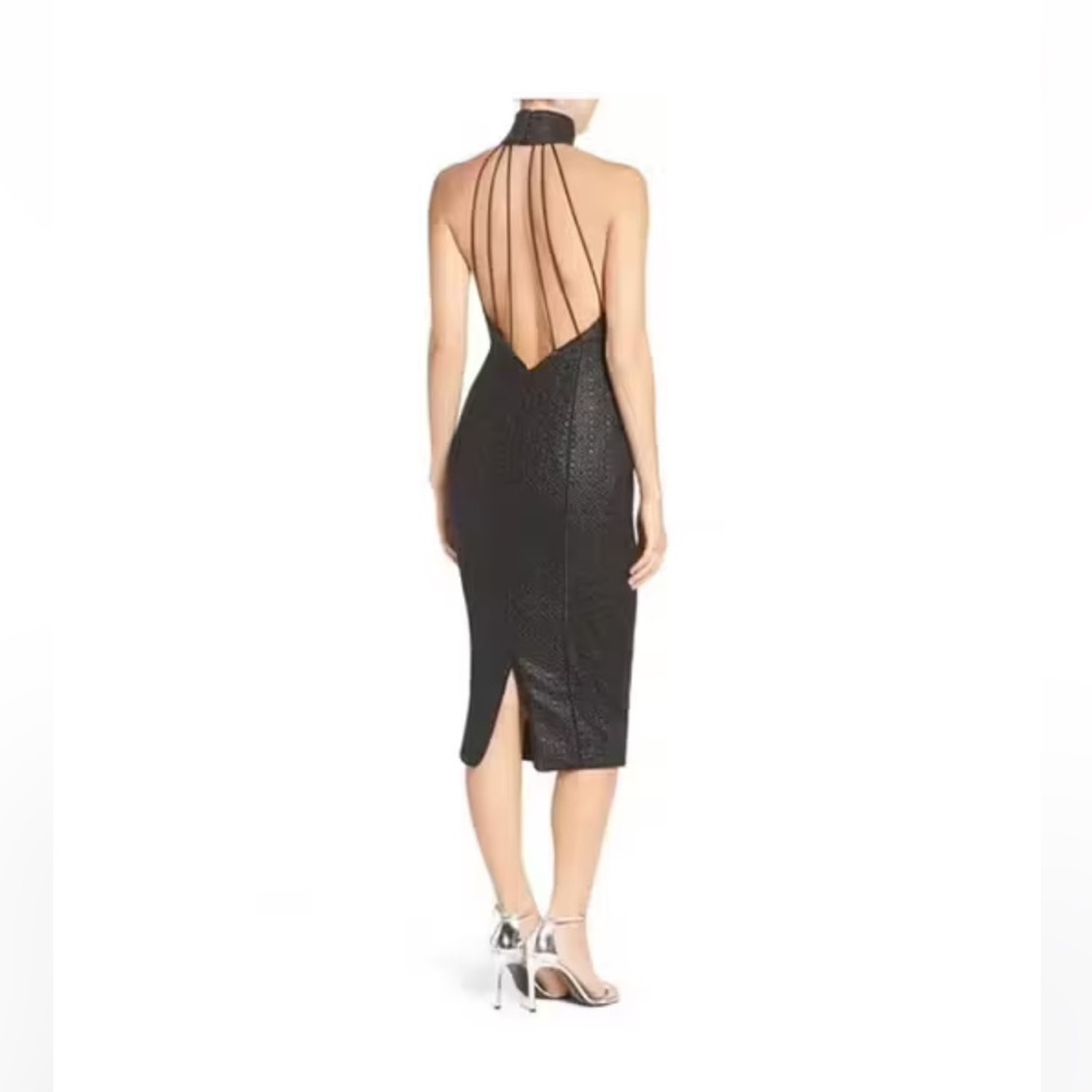 Misha Collection Wilhelmina Dress Black Geometric Strappy Back Cocktail Evening